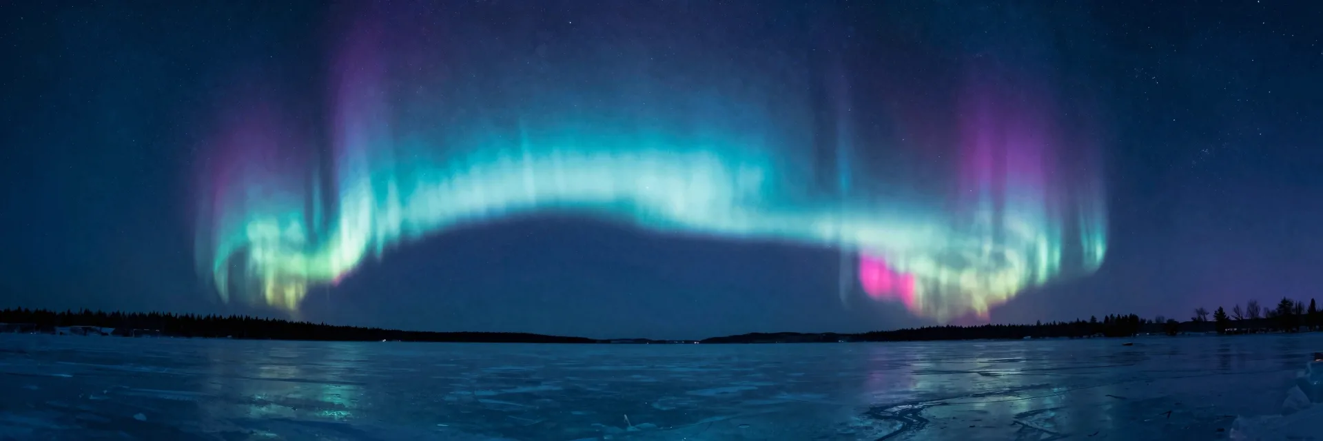 ultra-wide strip of electric-blue atmospheric scene with hot-pink sunset accent - hero image for the AI-assisted content real grounding essay
