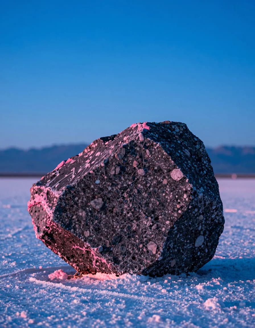 portrait orientation of dark erratic boulder on a white salt flat under electric-blue sky - companion image for the bundling apps vs native Shopify bundles guide