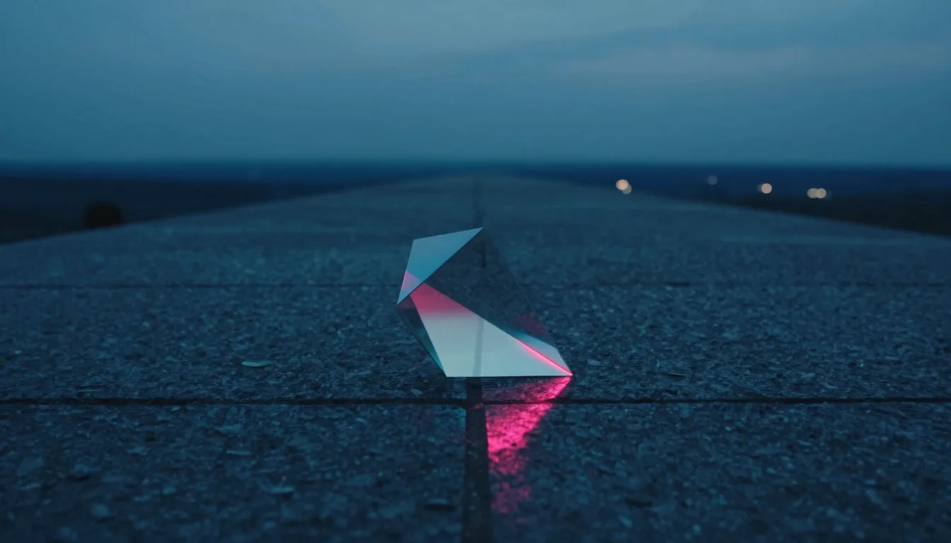 cinematic trail-aspect of iridescent glass form on dark polished stone with electric-blue and hot-pink refraction - companion image for the Claude sub-agents when-to-use guide
