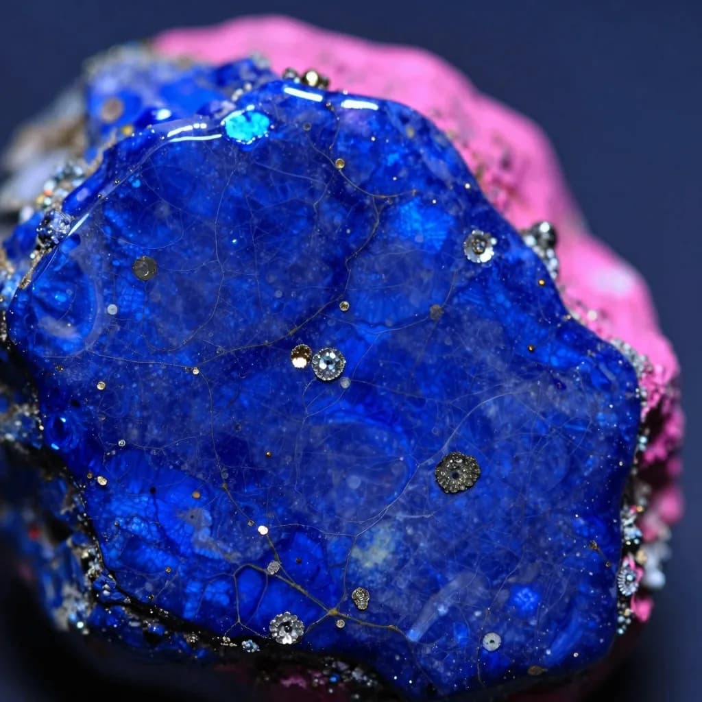 macro detail of mineral stone form against electric-blue sky with hot-pink rim light - companion image for the accessible color palette without beige essay