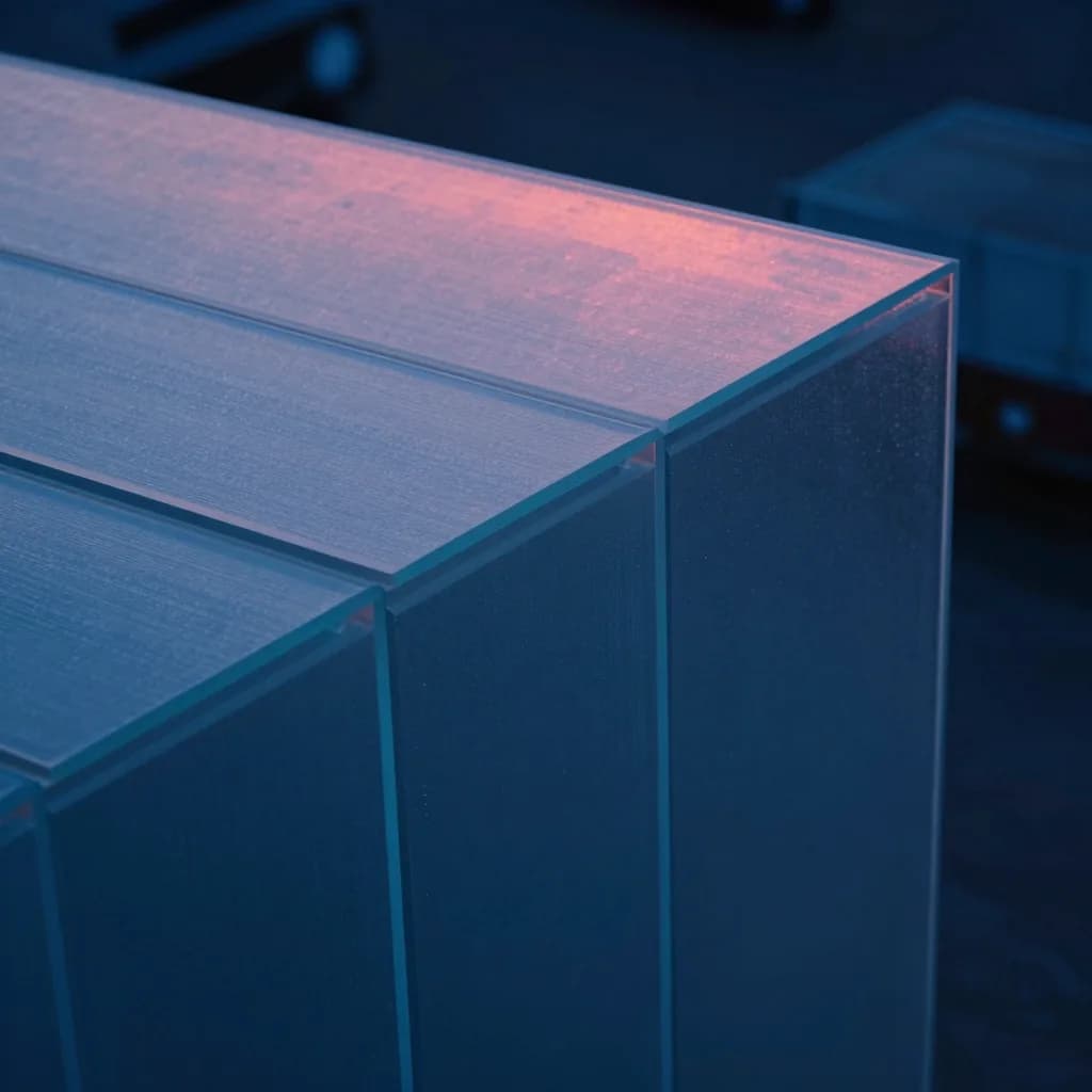 Close fragment of split ice with crystalline edges and a deep glow at the break interior.
