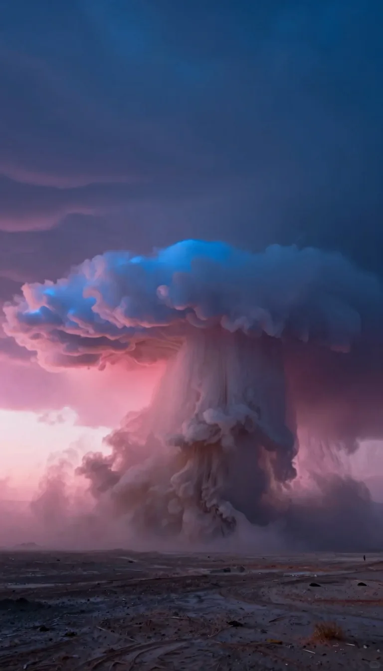 tall vertical of electric-blue atmospheric scene with hot-pink sunset accent - companion image for the fractional is not a cheaper full-time hire essay