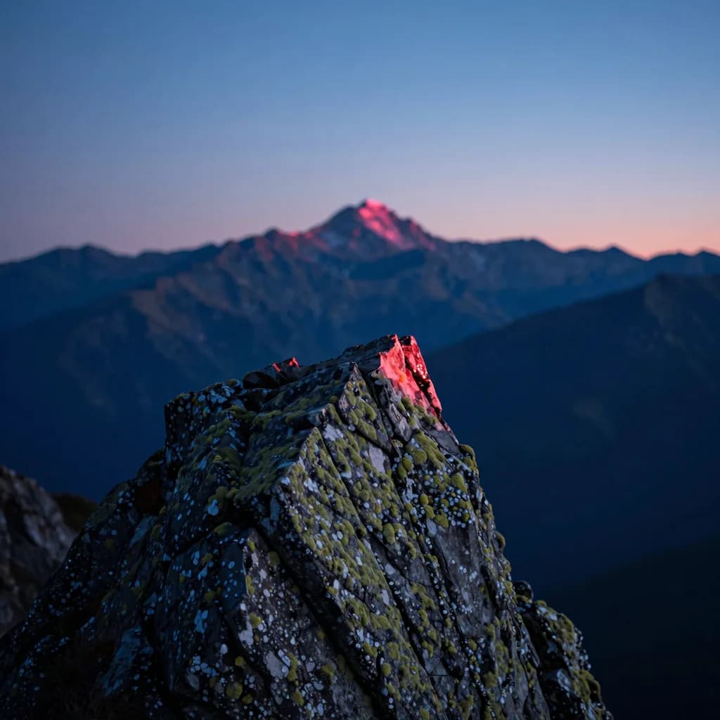 A single rocky outcrop isolated against a dusk sky