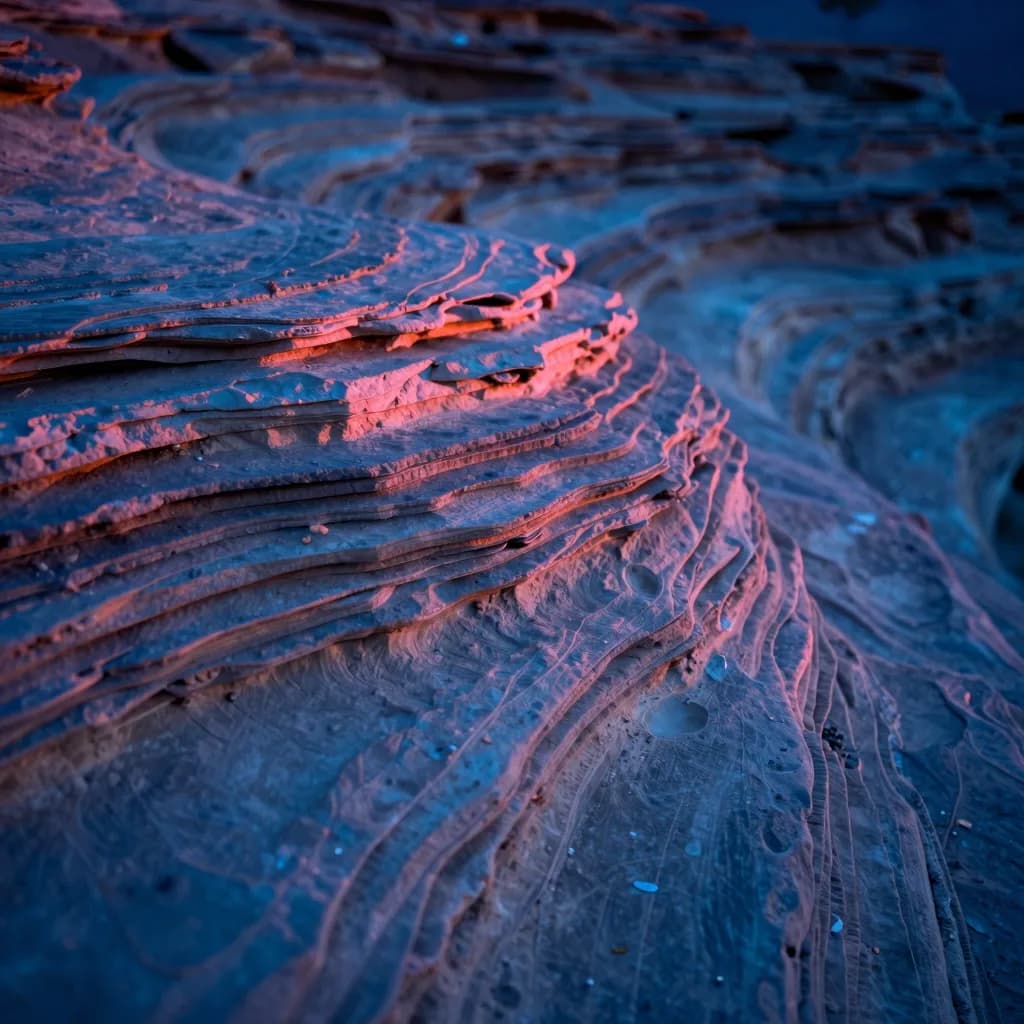 Tight macro of a single jagged ice shard refracting pink and blue light, fine fractures and surface detail visible.