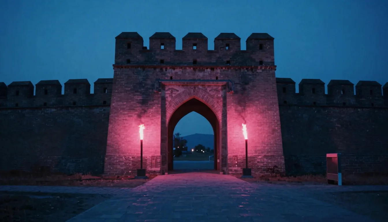 cinematic trail-aspect of cavern arch interior with electric-blue ambient and hot-pink rim accent - companion image for the schema markup for DTC product pages guide