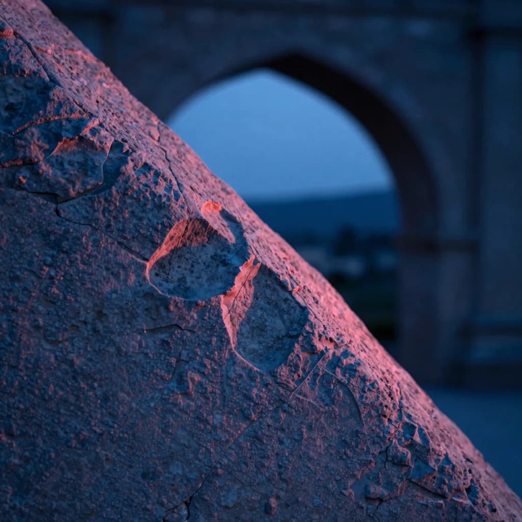 Close-up macro view of weathered sandstone arch surface showing erosion patterns and warm desert tones