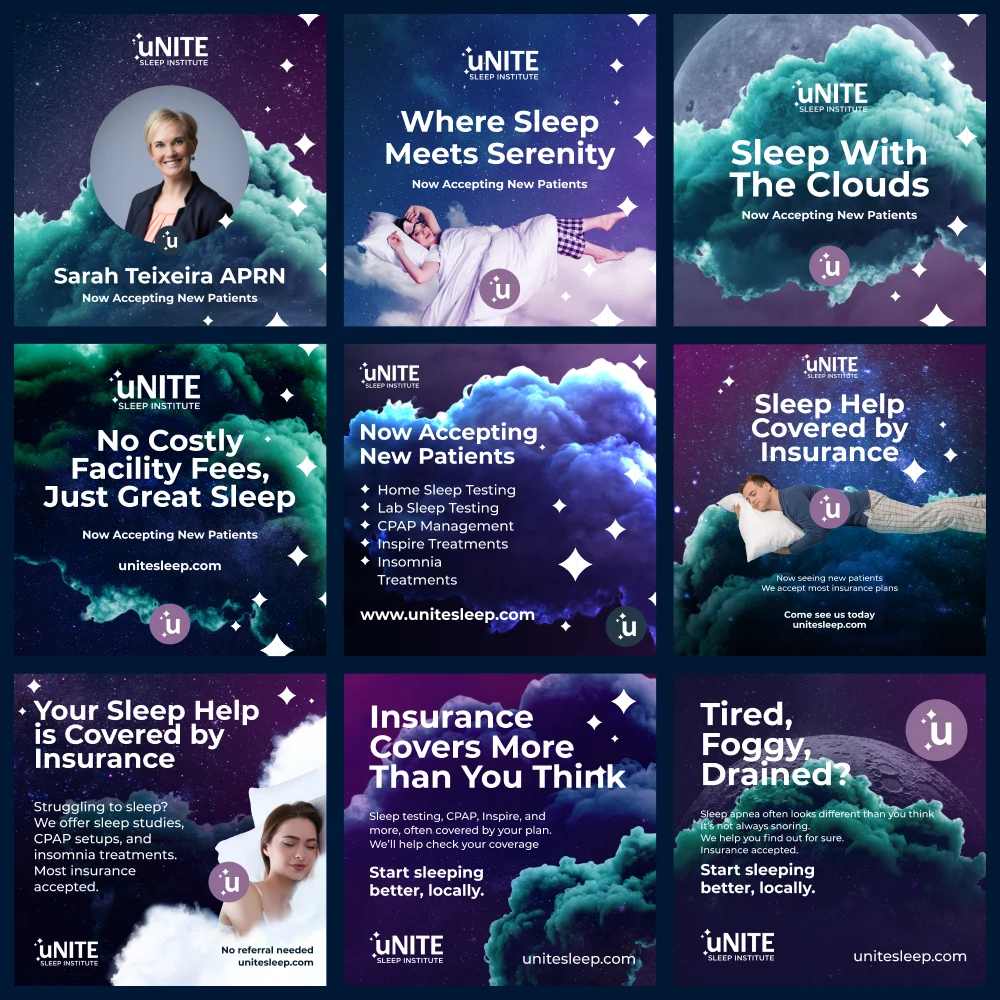 Second nine-panel grid of paid social ad variations.