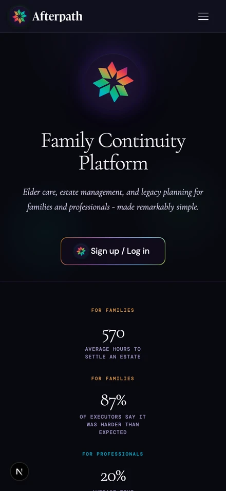 Afterpath homepage on a phone