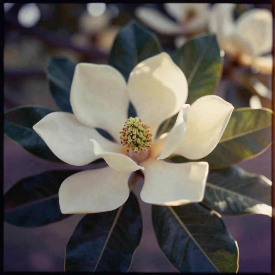 A magnolia blossom in close-up.