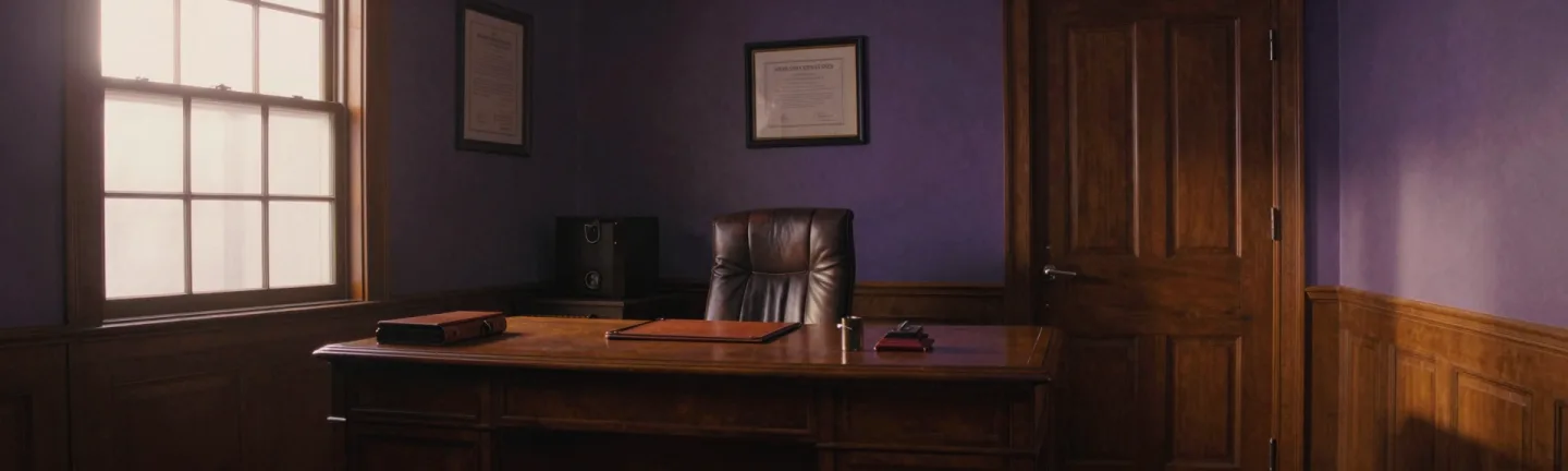 An attorney's office from window to door in one wide frame.