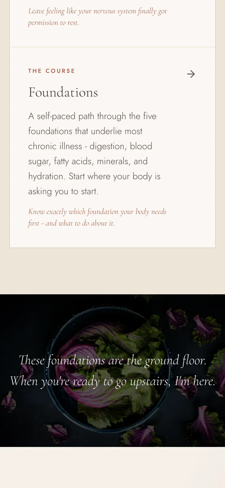 Mobile homepage, Kristy's introduction and the journal teasers.